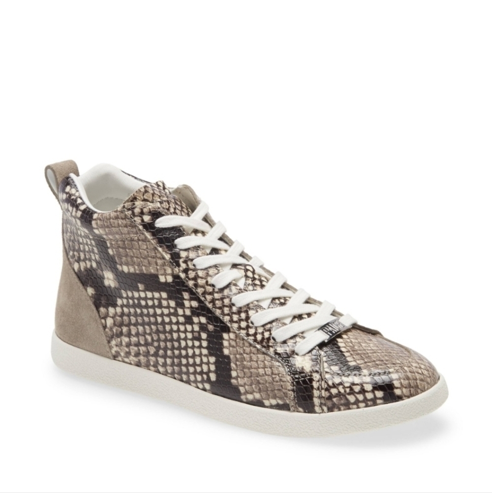 NEW Paige Annie Snake Embossed Goat Leather Mid Top Sneaker